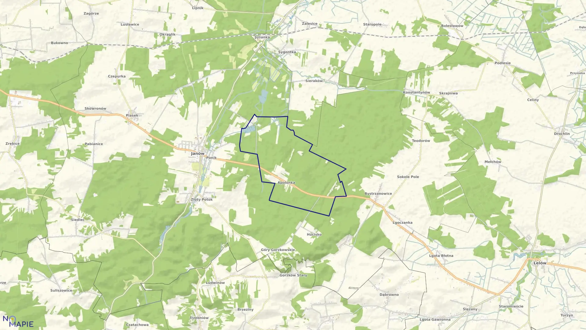 Mapa obrębu Apolonka w gminie Janów