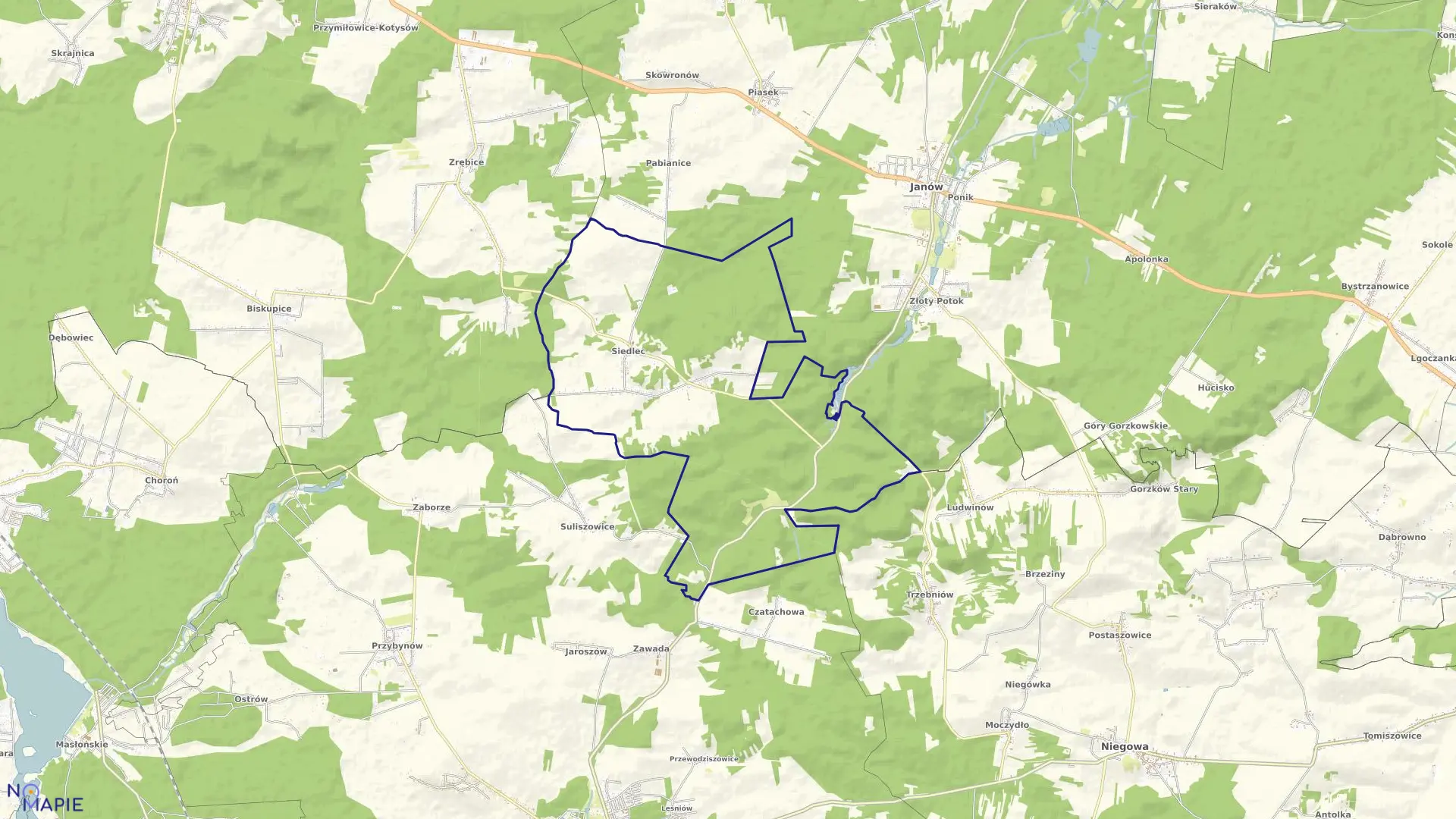 Mapa obrębu Siedlec w gminie Janów